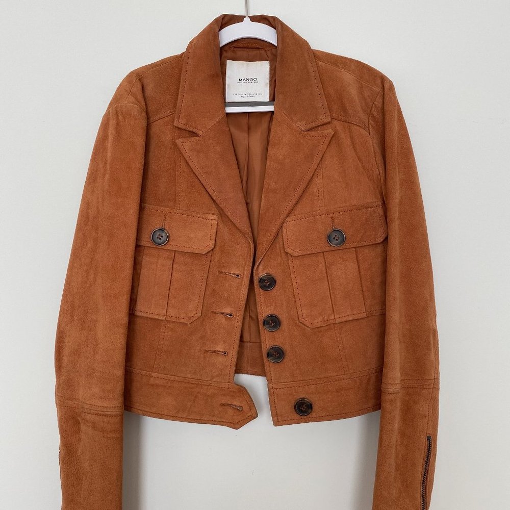 Cropped Suede Leather Jacket by Mango